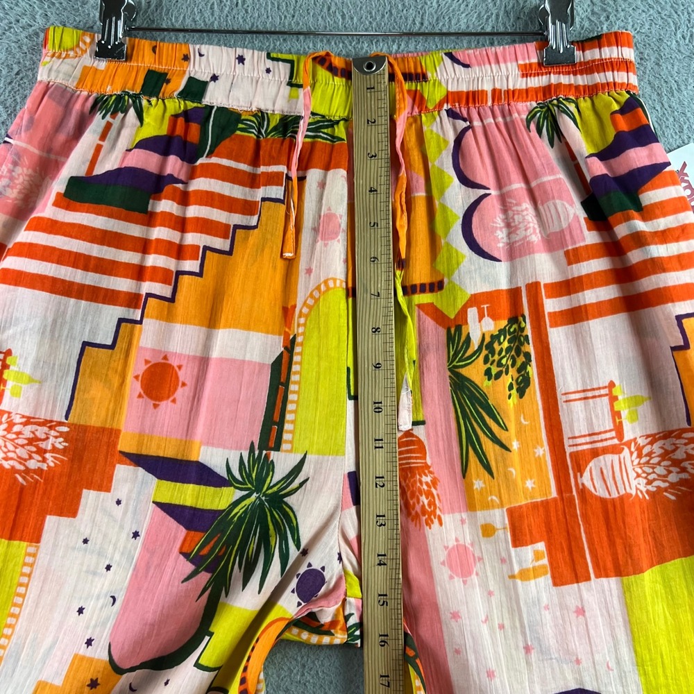 New Haute Hippie Tropical Print Drawstring Pants Pink Orange Yellow Palm Tree XL - Picture 7 of 13